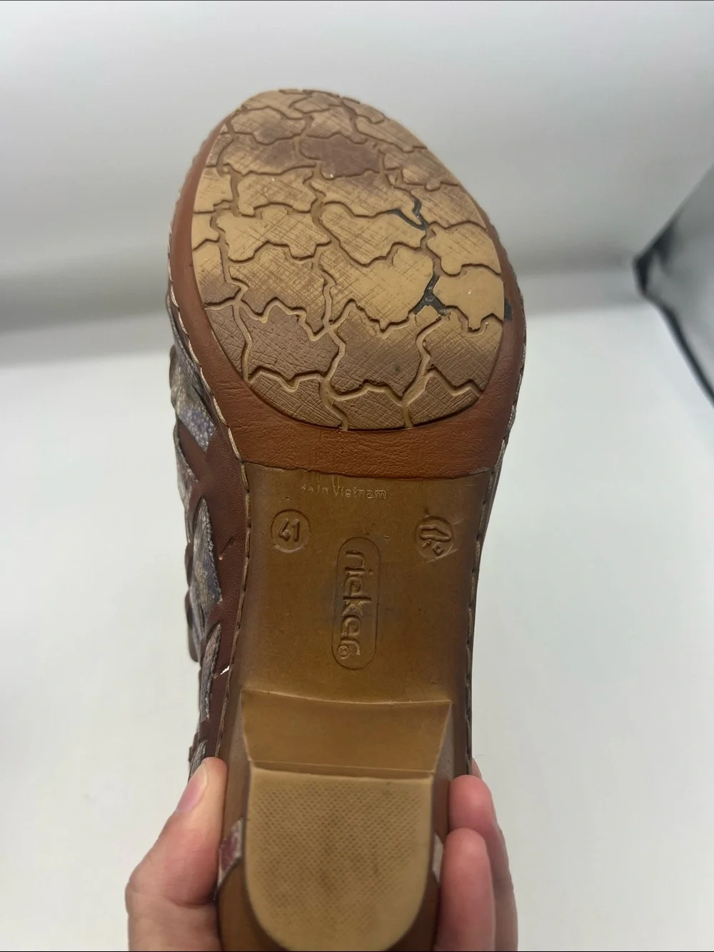 Rieker - Sina 46778 Brown Leather Multi Colored Woven Round Toe Shoes Size 41